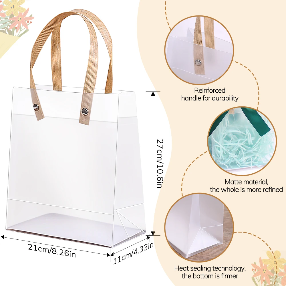 20PCS Frosted Holiday Gift Bags with Handles – Eco-Friendly Transparent Tote Packaging for Birthday, Anniversary, Party, Candy, and Holiday Gift Wrapping, Reusable Companion Shopping Bag