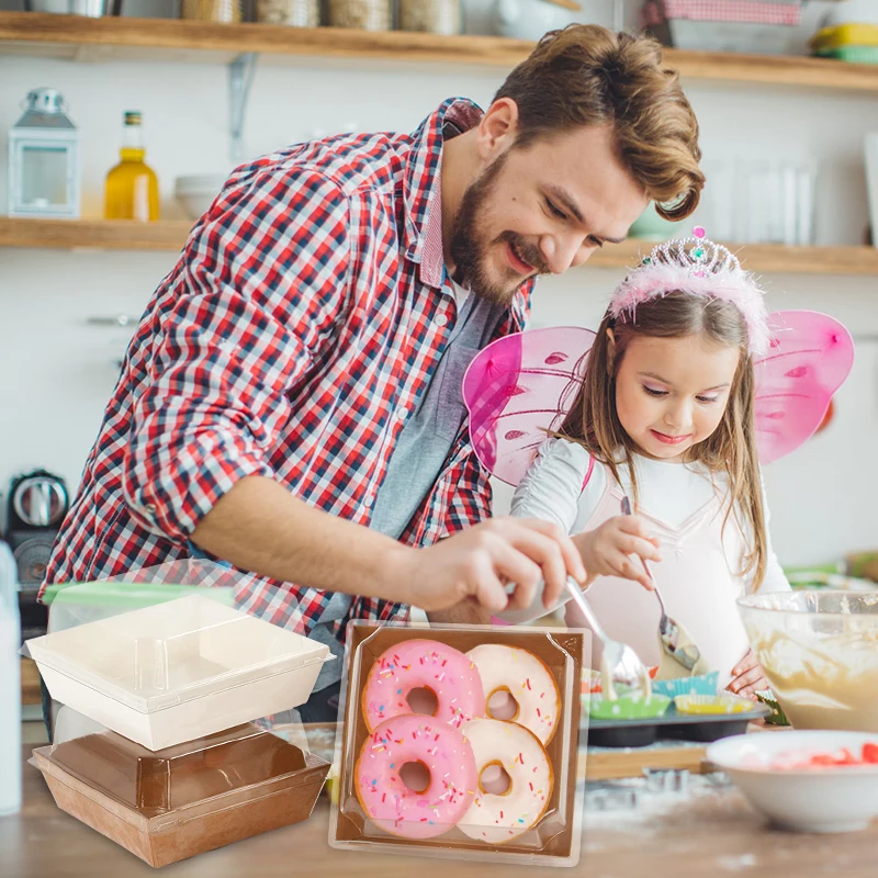 5/10PCS Kraft Paper Cake Dessert Boxes with Clear Window, Bakery Packaging for Donuts, Cookies, Sandwiches, Pastries, Food Containers for Wedding, Birthday, Baby Shower, Christmas, Holiday Parties and Home Decoration