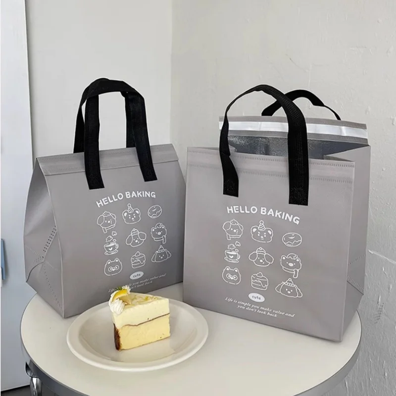 10pcs Grey/Silver Non-Woven Insulated Tote Bags – Portable Reusable Fabric Pouches for Food, Snacks, and Beverages, Thermal Carrier Keeps Hot or Cold, Perfect for Delivery, Picnic, Grocery, Work, School - 图片 2