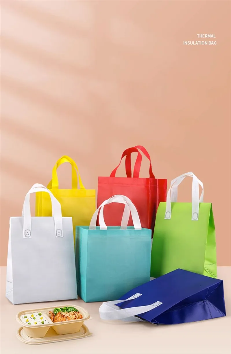 10/25pcs Non-Woven Takeaway Bags, Custom Logo Lunch Bags, Reusable Food Packaging Tote Bags, Insulated Thermal Bags to Keep Food Hot or Cold, Ideal for Takeout, Delivery, and Catering