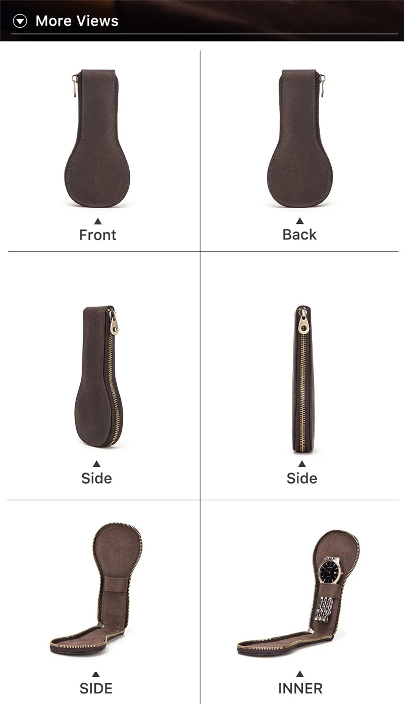 Travel Watch Organizer | Soft Cow Leather Watch Box 1-Slot Luxury Zipper Pouch, Portable Travel Watch Organizer Bag, Genuine Leather Protective Case for Men and Women, Elegant Compact Watch Packaging Bag for Storage and Gift 8