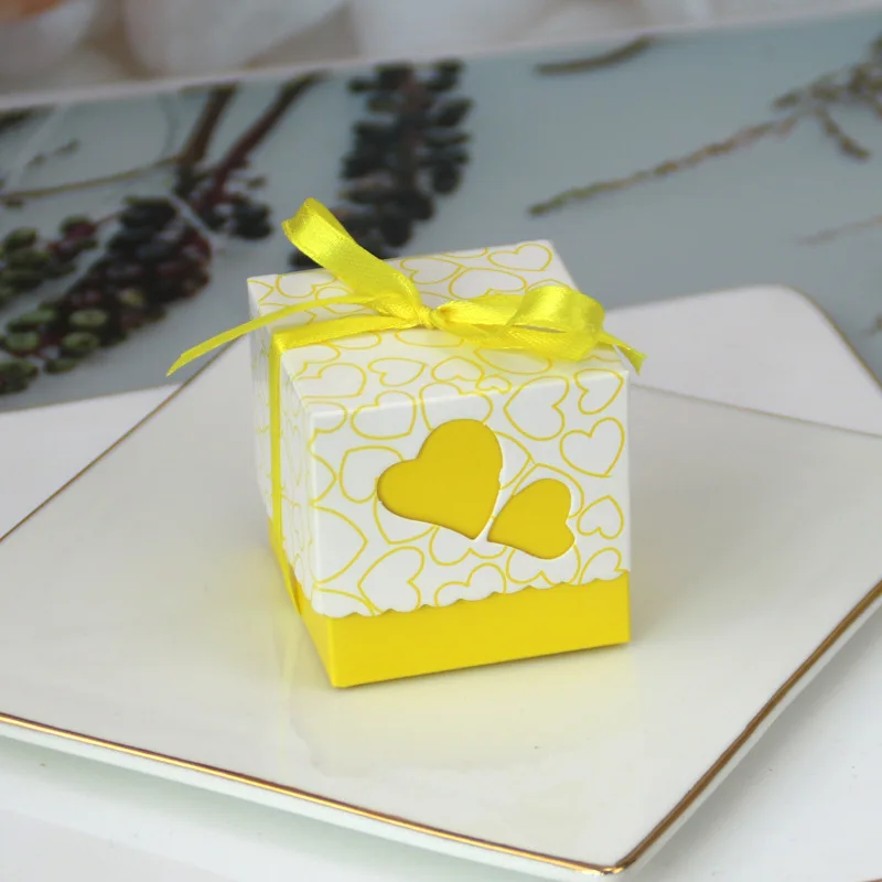 50Pcs Double Love Heart Candy Gift Boxes with Ribbon Wedding Favor Boxes Party Packaging Bags for Chocolate Cookies Small Gifts Birthday Baby Shower Anniversary Engagement Decoration Supplies - 图片 2