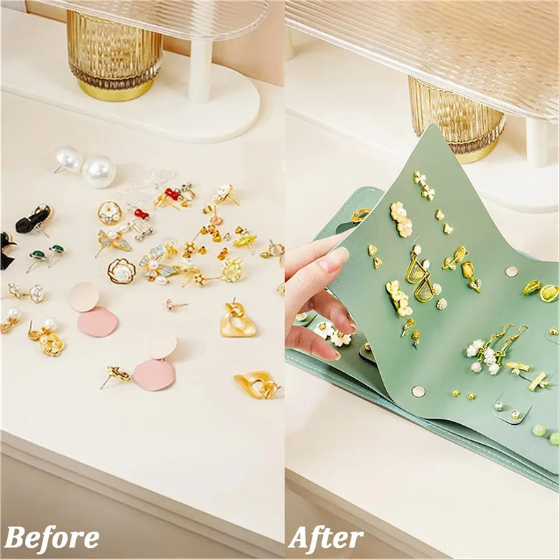 Travel Jewelry Organizer | 1PC PU Leather Ear Stud Storage Bag, Multi-Layer Jewelry Organizer, Book-Type Storage Bag for Earrings, Rings, Necklaces, and Small Jewelry Accessories, Compact Jewelry Case for Travel and Home Use