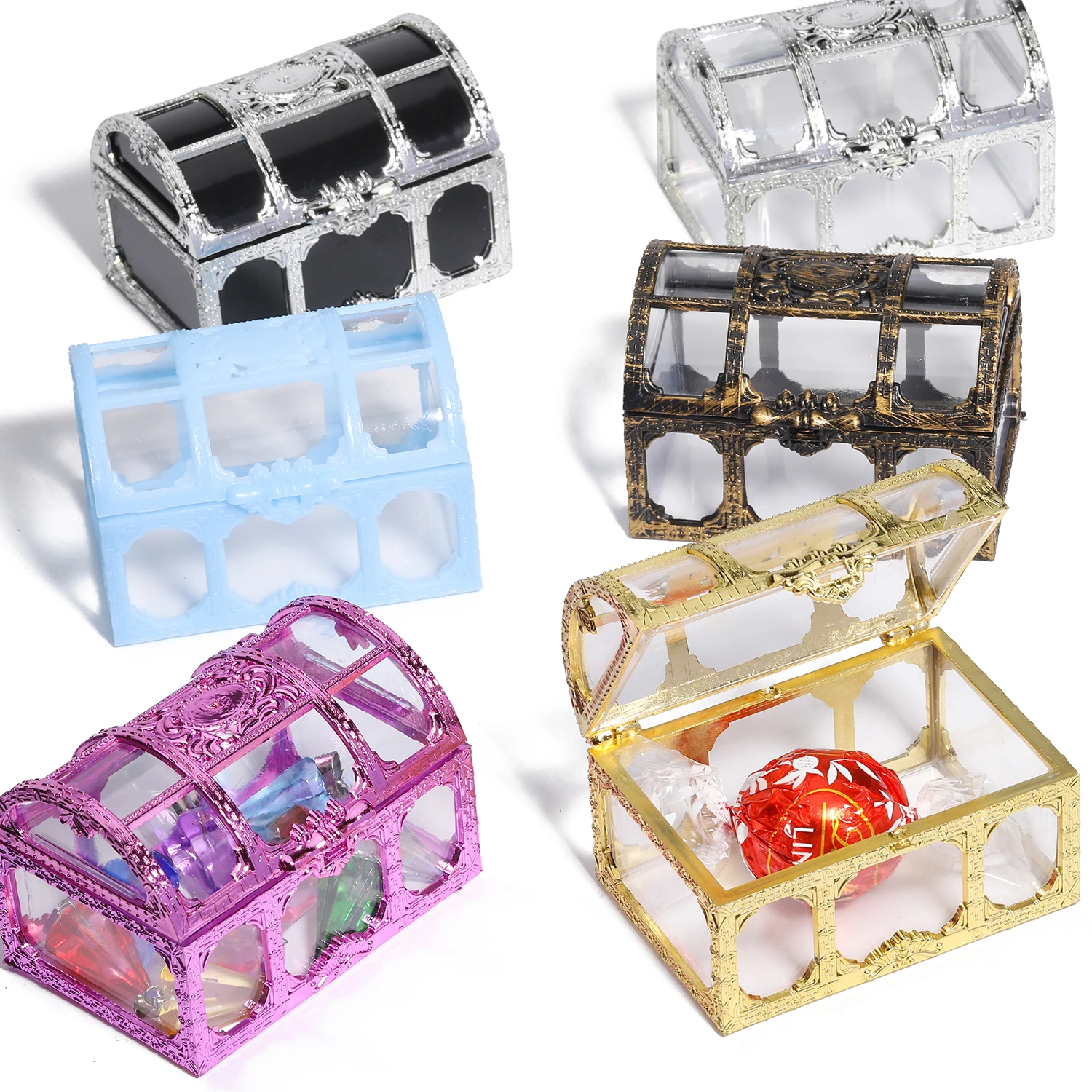 1Pc Vintage Transparent Pirate Treasure Chest – Storage Organizer Box for Crystals, Gems, Jewelry, Earrings, and Small Collectibles, Plastic Treasure Box for Creative Crafting, Display, and Decorative Storage - 图片 3