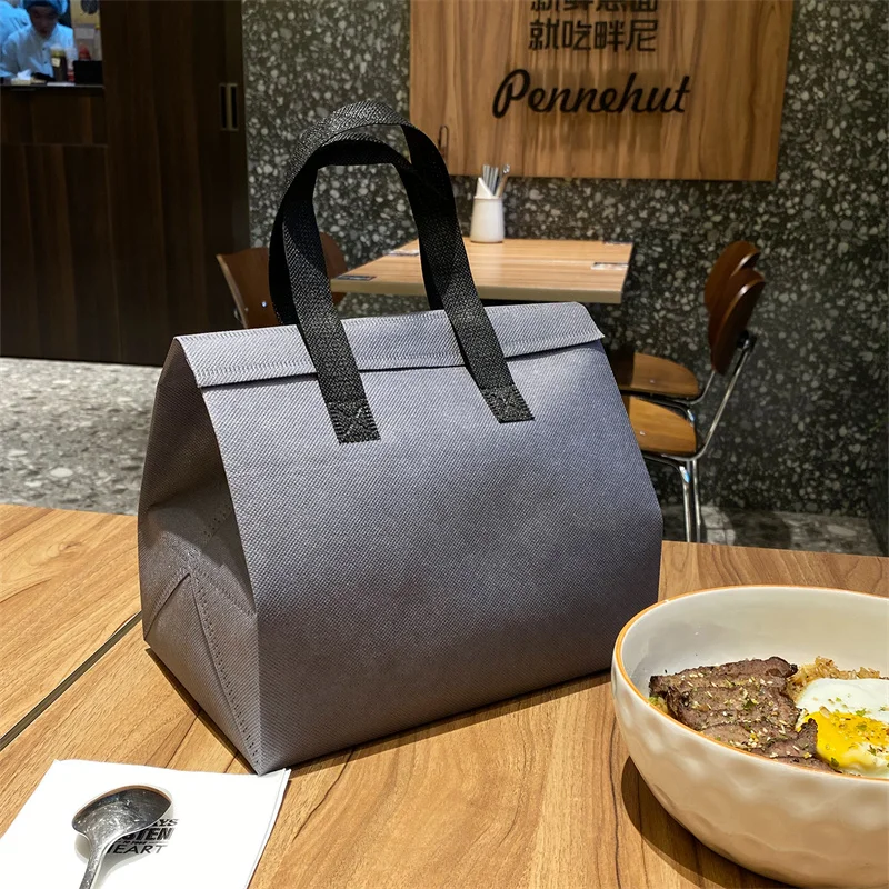 10pcs Grey Non-Woven Insulated Tote Bags – Reusable Portable Pouches for Bread, Food, Bakery, Snacks, Hot or Cold Meals, Delivery, Grocery, Picnic, Thermal Storage Carrier for Work, School, Travel - 图片 20