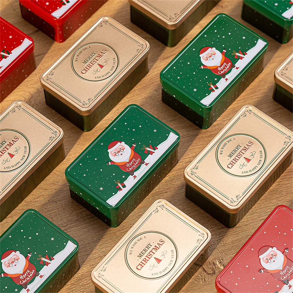 Rectangle Christmas Tinplate Gift Box – Empty Metal Cookie Candy Storage Container with Santa Claus Design, Holiday Wedding Favor Box, Jewelry Keepsake Can, Party Supplies for Seasonal Gift Packaging