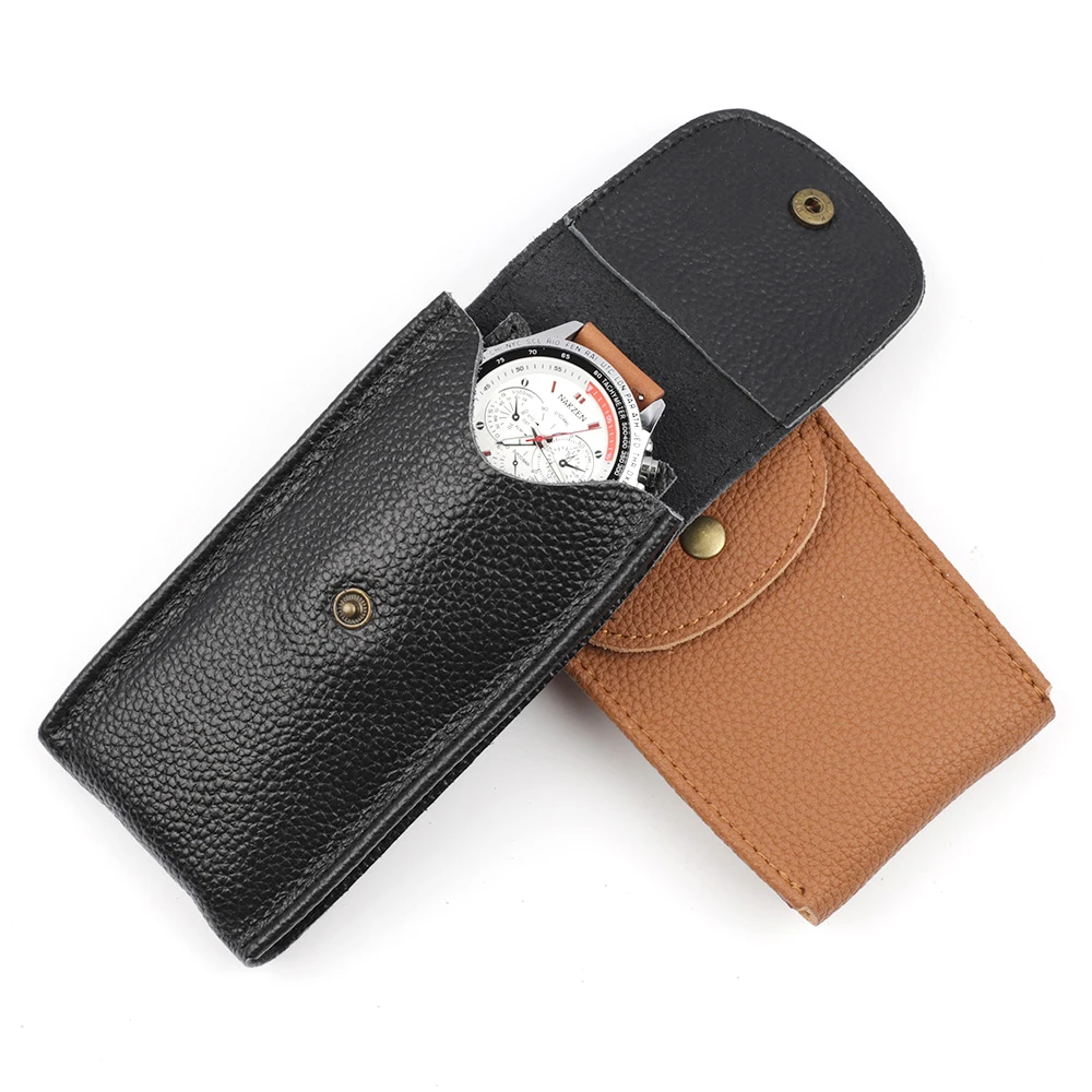 Travel Watch Organizer | Handmade Genuine Leather Watch Box Bracelet Storage Bag Portable Jewelry Organizer Leather Travel Pouch Protective Watch Packaging Case for Men Women Wristwatch Gift 3