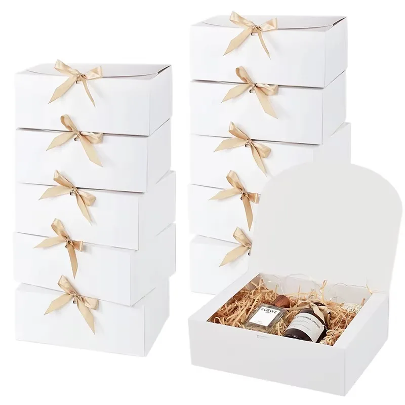 5Pcs Paper Gift Boxes with Lids, Foldable Bridesmaid Proposal Boxes with Ribbon, Elegant Wedding Gift Wrap Packaging Boxes for Presents, Birthday, Anniversary, and Holiday Party Supplies