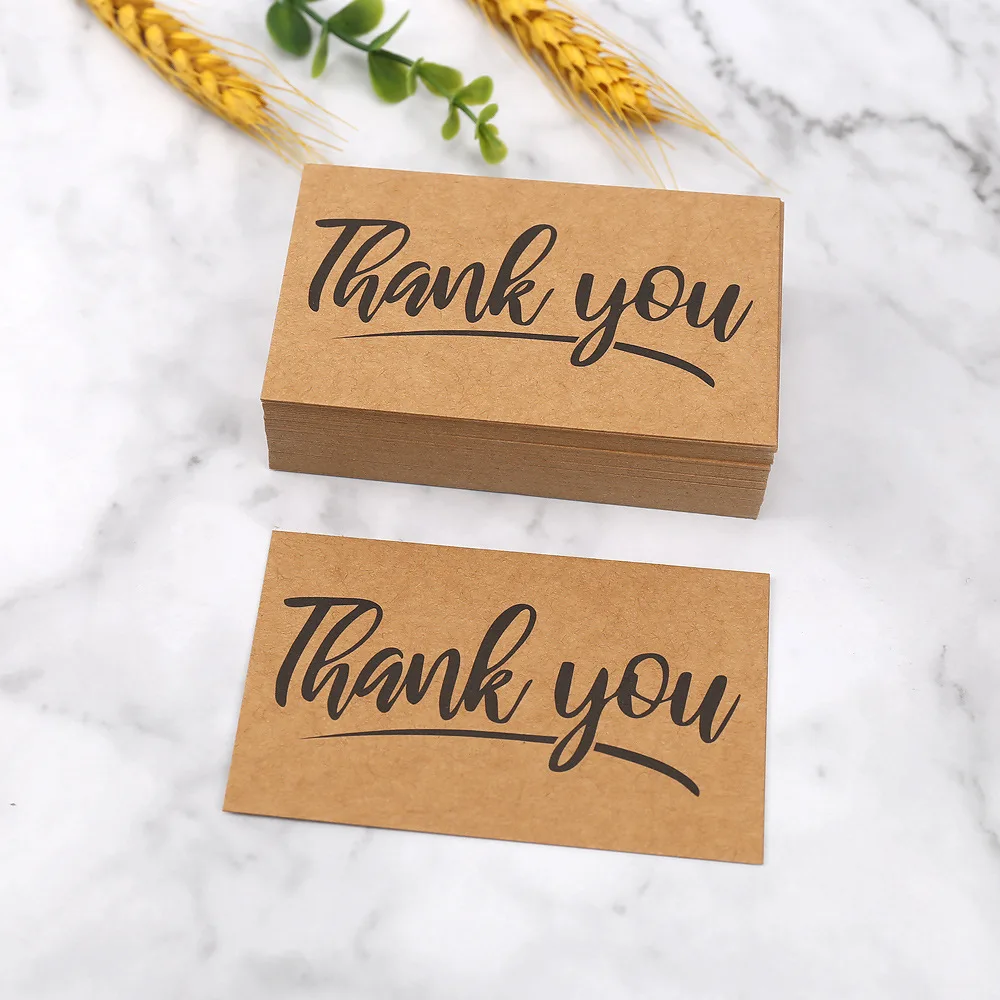50PCS Kraft Paper Thank You Cards – Blank Greeting Cards for Kids Birthday, Baby Shower, Wedding, Party Favor, DIY Craft Decoration, Gift Message Postcards, Appreciation Notes, Personalized Thank You Gift Inserts
