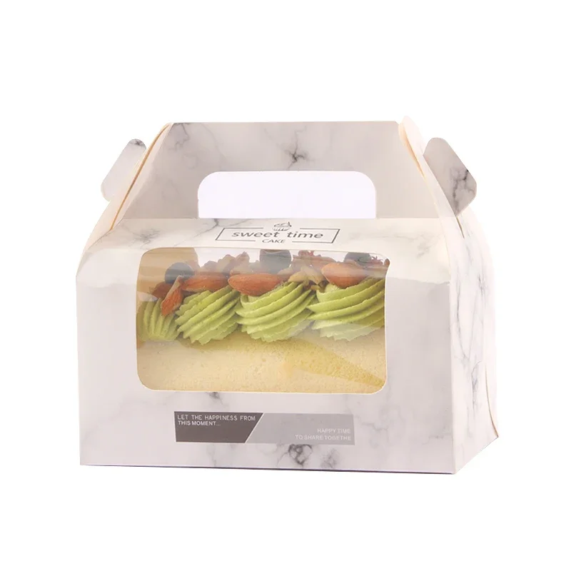 10/20 Sets White Handheld Transparent Cake Boxes, Paper & PET Long Fold Drawer Cake Roll, Dim Sum, Mousse Cake Packaging Box, Gift Packaging for Desserts and Pastries - 图片 5