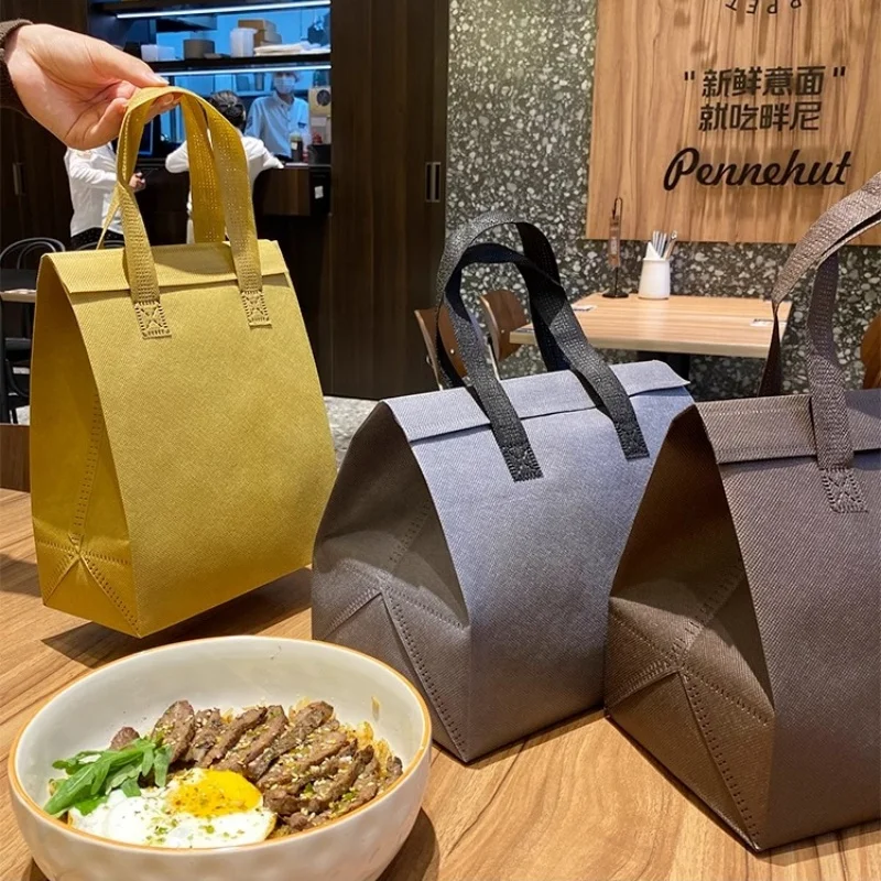 10pcs Grey Non-Woven Insulated Tote Bags – Reusable Portable Pouches for Bread, Food, Bakery, Snacks, Hot or Cold Meals, Delivery, Grocery, Picnic, Thermal Storage Carrier for Work, School, Travel - 图片 2