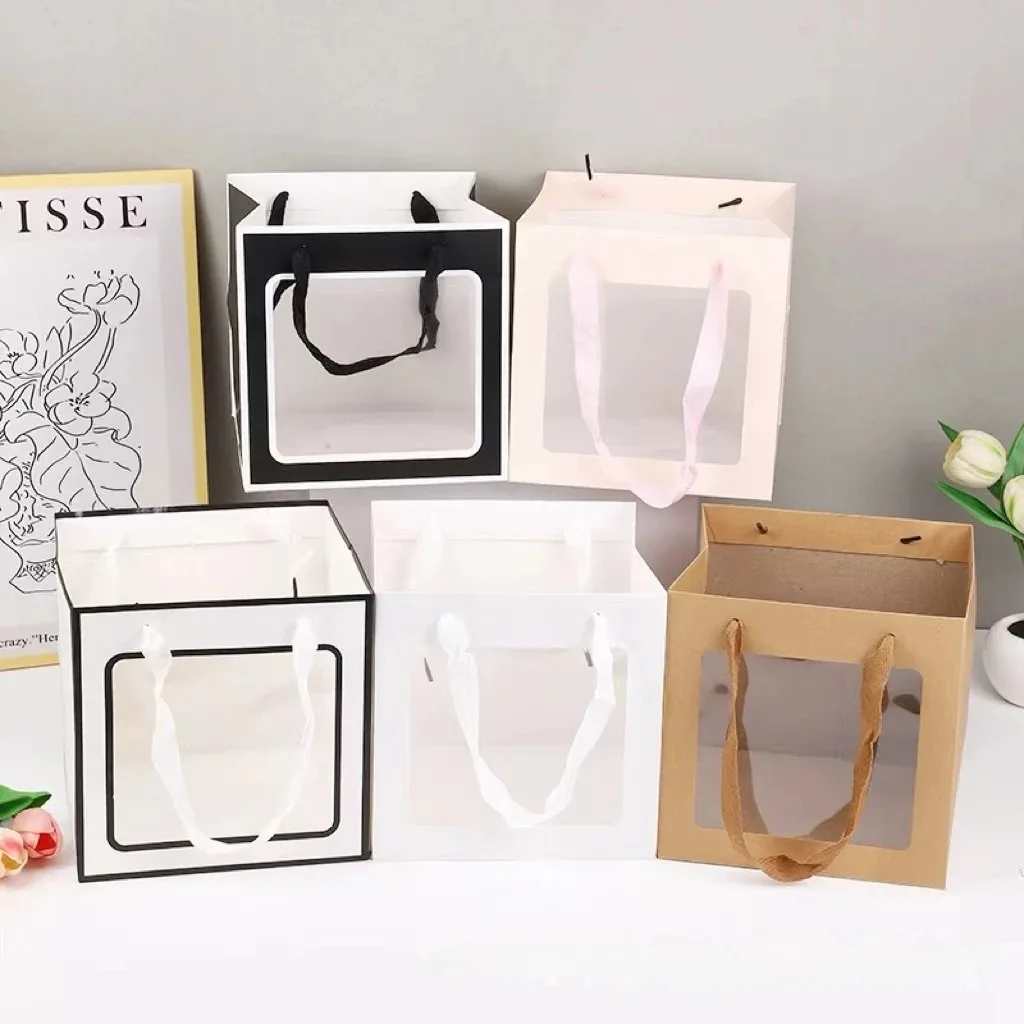 Creative Flower Tote Bag Portable Foldable Gift Box with Transparent Window, Elegant Present Packing Boxes for Wedding, Birthday, Holiday, Anniversary & Business Gifts Creative Flower Tote Bag Portable Foldable Gift Box with Transparent Window, Elegant Present Packing Boxes for Wedding, Birthday, Holiday, Anniversary & Business Gifts