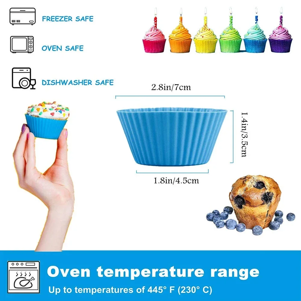 12pcs/Set Round Silicone Cake Molds, Muffin and Cupcake Baking Molds for DIY Baking, Kitchen Cooking, Cake Decorating, Non-Stick Reusable Bakeware, Dessert Makers and Culinary Tools - 图片 5