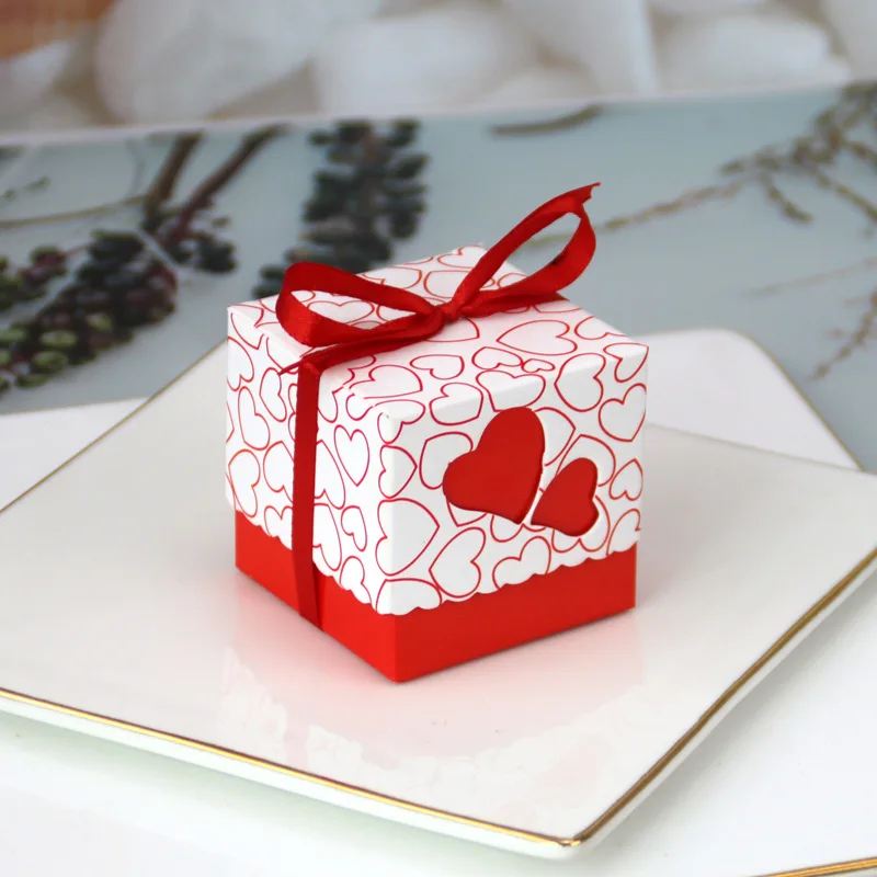 50Pcs Double Love Heart Candy Gift Boxes with Ribbon Wedding Favor Boxes Party Packaging Bags for Chocolate Cookies Small Gifts Birthday Baby Shower Anniversary Engagement Decoration Supplies - 图片 3