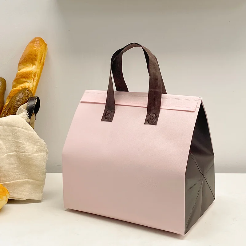 10pcs Pink Non-Woven Insulated Tote Bags – Reusable Fabric Pouches for Food, Drinks, Lunch, Grocery, Delivery, Picnic, Keep Warm or Cold, Portable Thermal Storage Carrier for Work, School, Travel - 图片 9