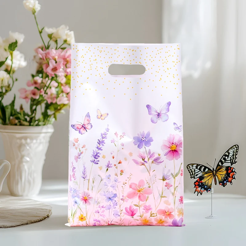 10/25/50pcs Wildflower Themed Handbag Candy Bags, Spring Floral Birthday Party Gift Packaging Bags for Baby Shower, Wedding, and Girl Party Supplies 8