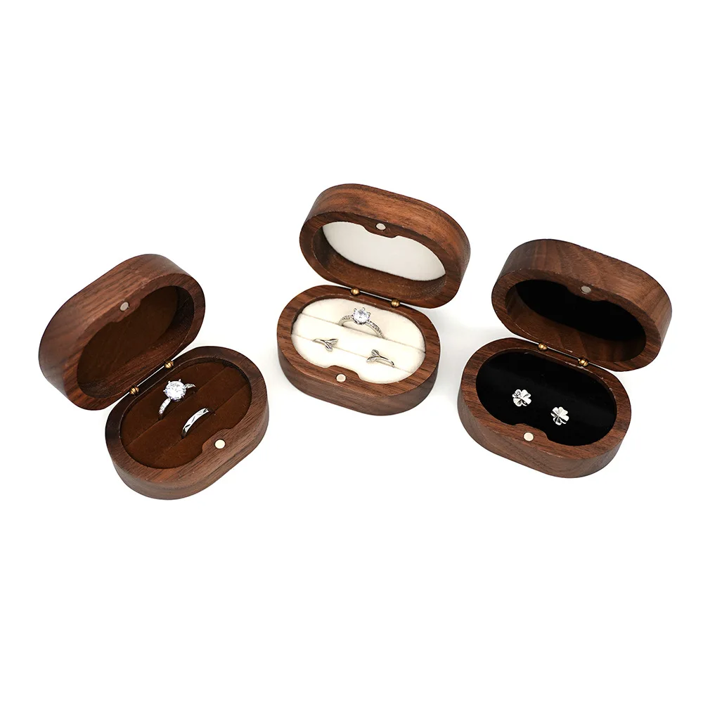 Handmade Rustic Wooden Wedding Ring Box with Velvet Interior and Magnetic Closure – Walnut Jewelry Packaging Case for Proposal, Engagement, Christmas Gift, and Elegant Ring Display Storage 2