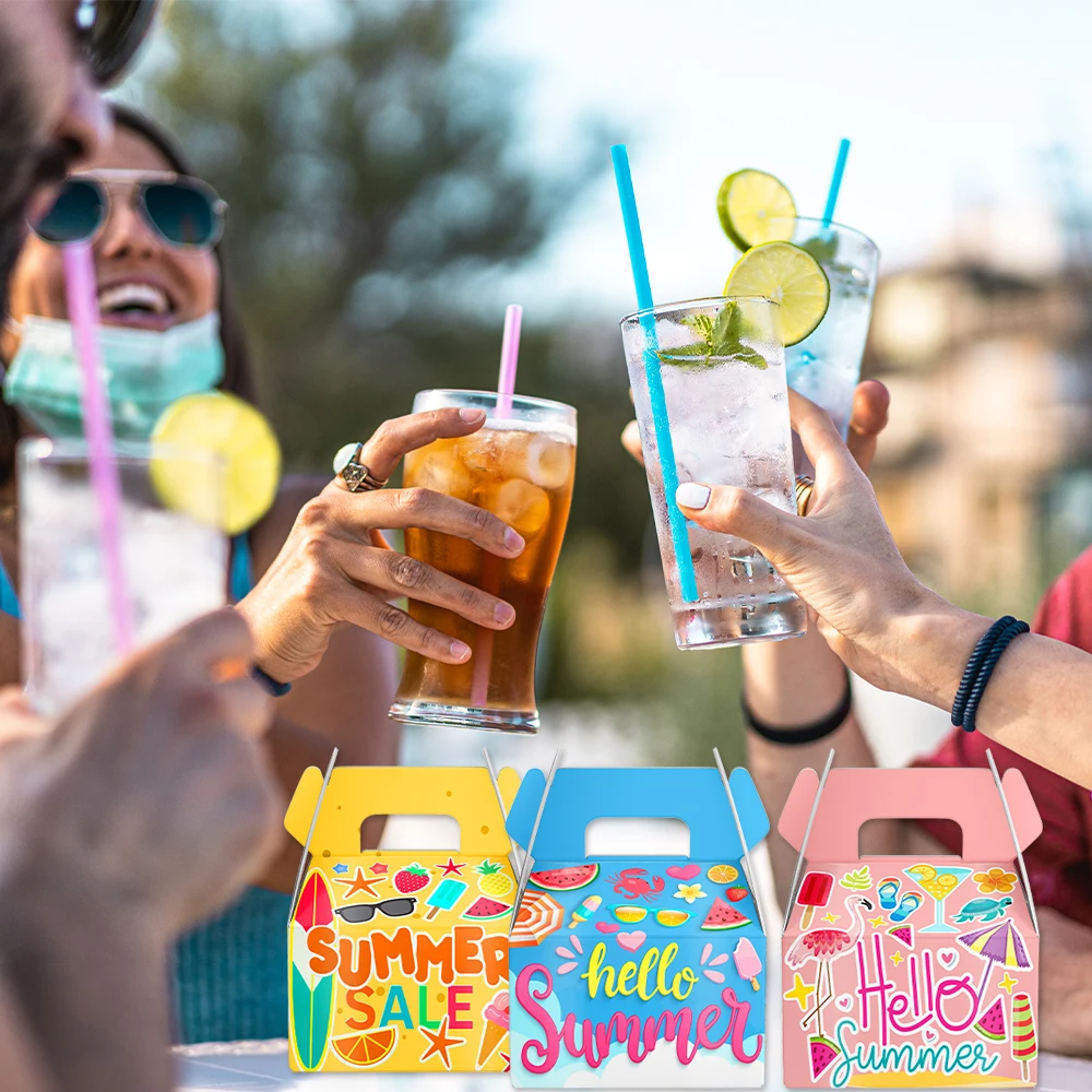 6/12Pcs Hawaiian Paper Gift Boxes with Handle, Candy and Cookie Packaging Bags for Tropical Summer Beach Party, Pool Party Decorations, Birthday Wedding Favors, Dessert Gift Boxes for Summer Celebration Supplies - 图片 5