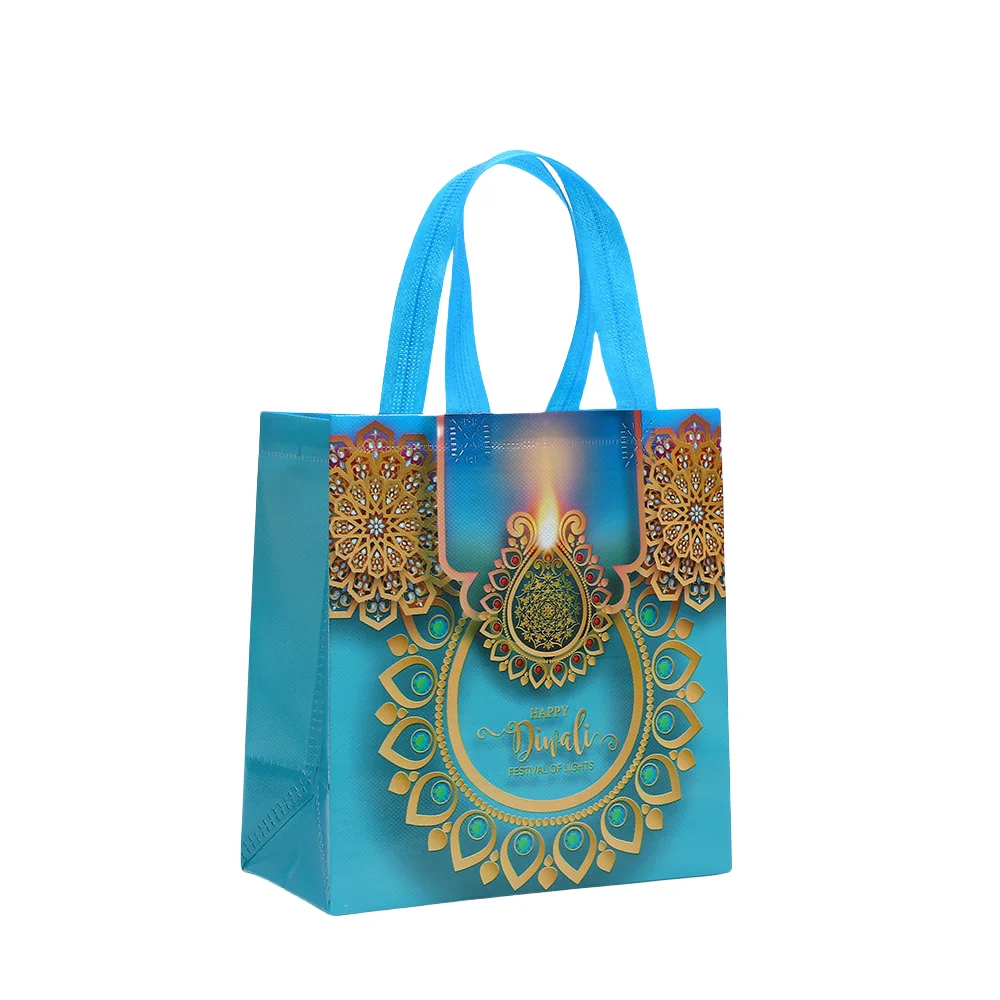 Happy Festival of Lights Nonwoven Gift Tote Bag with Colorful Print for Party Favors Return Gifts Reusable Eco-Friendly Festival Bag Sac Cadeau Bolsa de Regalo diwali Tasche Geschenk كيس مهرجان الأنوار ディーワリーバッグ 디왈리 포장 가방 3