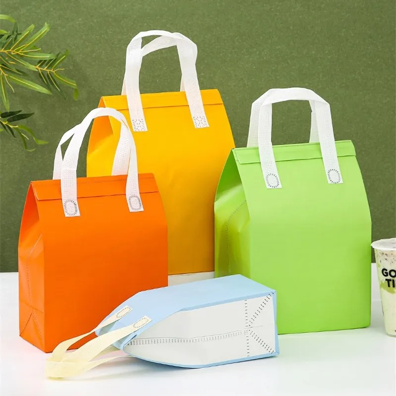 10pcs Non-Woven Insulated Tote Bags Reusable Fabric Pouches for Food, Cake, Drinks, Grocery Delivery, Hot and Cold Storage, Portable Lunch Carrier, Picnic, Baking, and Eco-Friendly Packaging - 图片 4