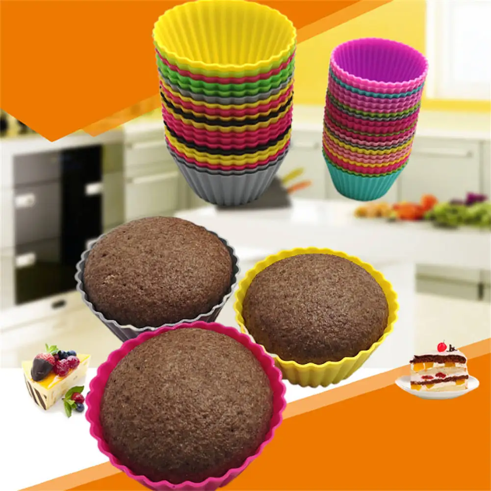 12pcs/Set Round Silicone Cake Molds, Muffin and Cupcake Baking Molds for DIY Baking, Kitchen Cooking, Cake Decorating, Non-Stick Reusable Bakeware, Dessert Makers and Culinary Tools 18