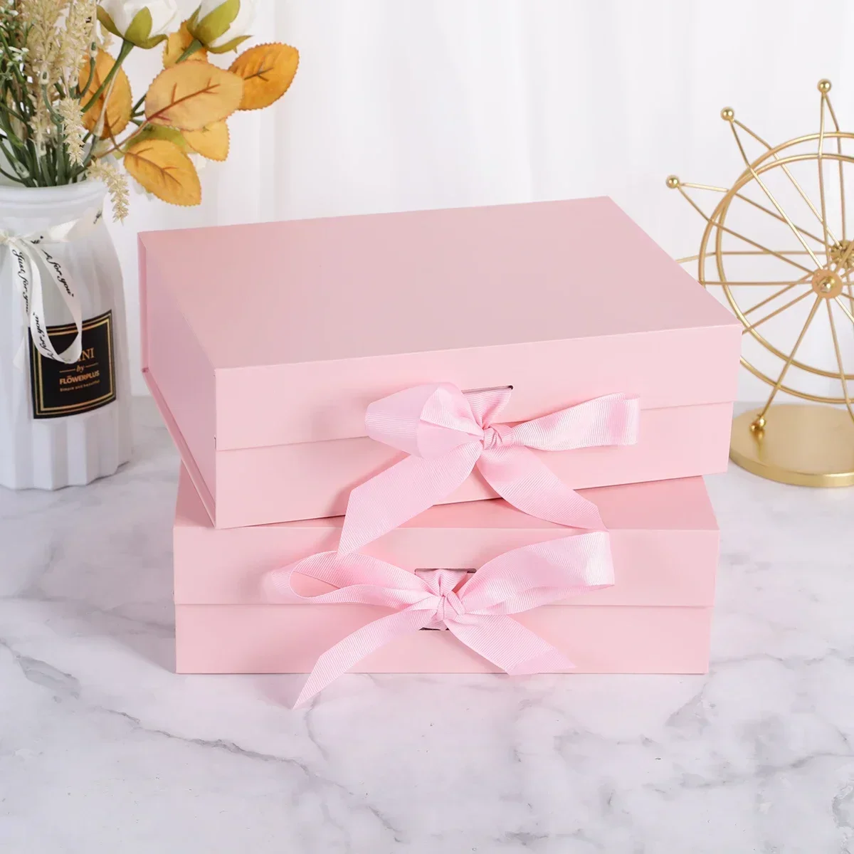 1/2pcs Pink Gift Box with Ribbon and Lid, Luxury Foldable Cardboard Gift Boxes for Engagement, Birthday, Bridesmaid, Wedding, Anniversary, Baby Shower, Party Supplies, Elegant Packaging for Special Gifts - 图片 2