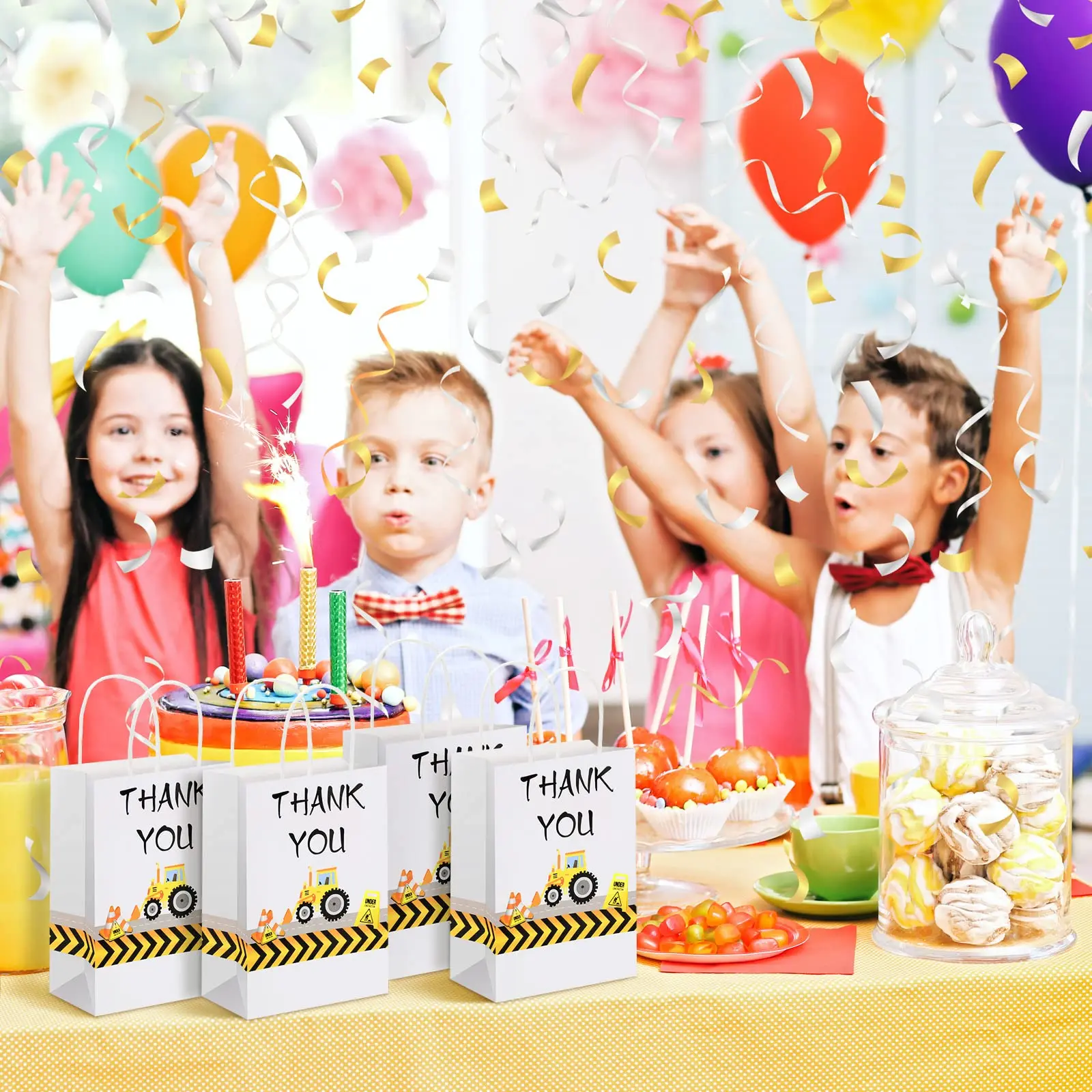 6/12/24pcs Construction Party Gift Bag Paper Bag with Handle Construction Truck Birthday Party Decoration Excavator Treat Bags Bolsa de Papel Borsa Regalo Sac Cadeau حفلة البناء 가방 포장