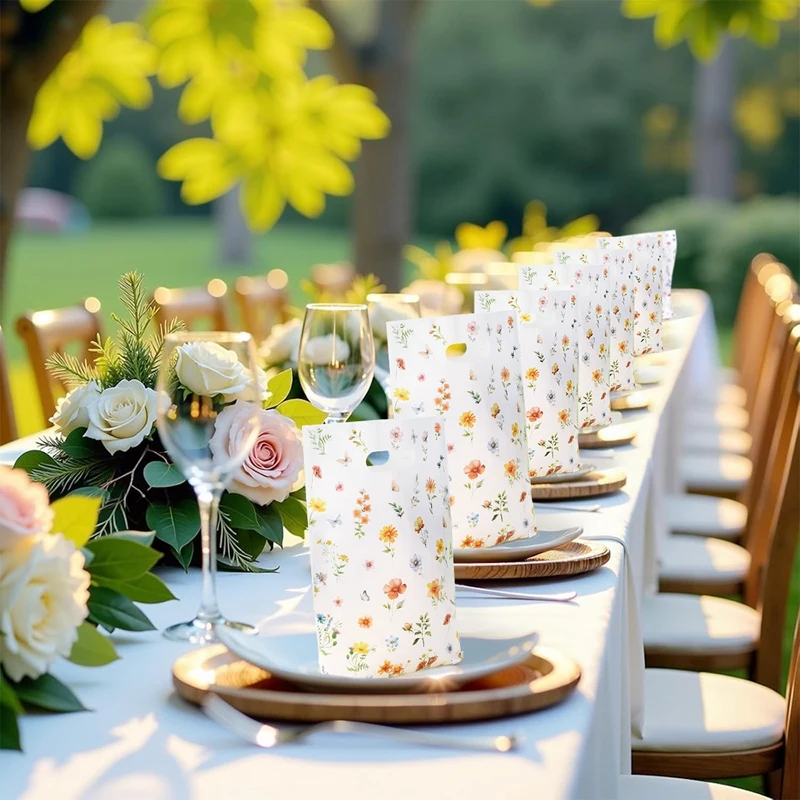 10/25/50pcs Wildflower Themed Handbag Candy Bags, Spring Floral Birthday Party Gift Packaging Bags for Baby Shower, Wedding, and Girl Party Supplies 19