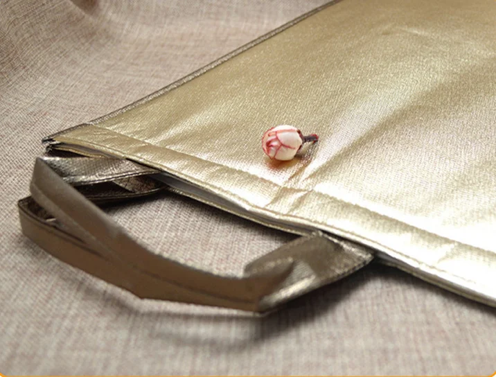 Custom Golden Thermal Insulated Cooler Bag for Cake & Chicken, Reusable Lunch Picnic Tote with Zipper, Food Storage Grocery Shopping Bag, Portable, Keep Fresh, Water-Resistant, Eco-Friendly Carrier 2