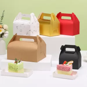 10Pcs Cardboard Gift Cake Boxes Pink Green Dessert Packaging Boxes with Handle, Portable Pastry Cookie Muffin Cupcake Container for Wedding Birthday Baby Shower Party Supplies