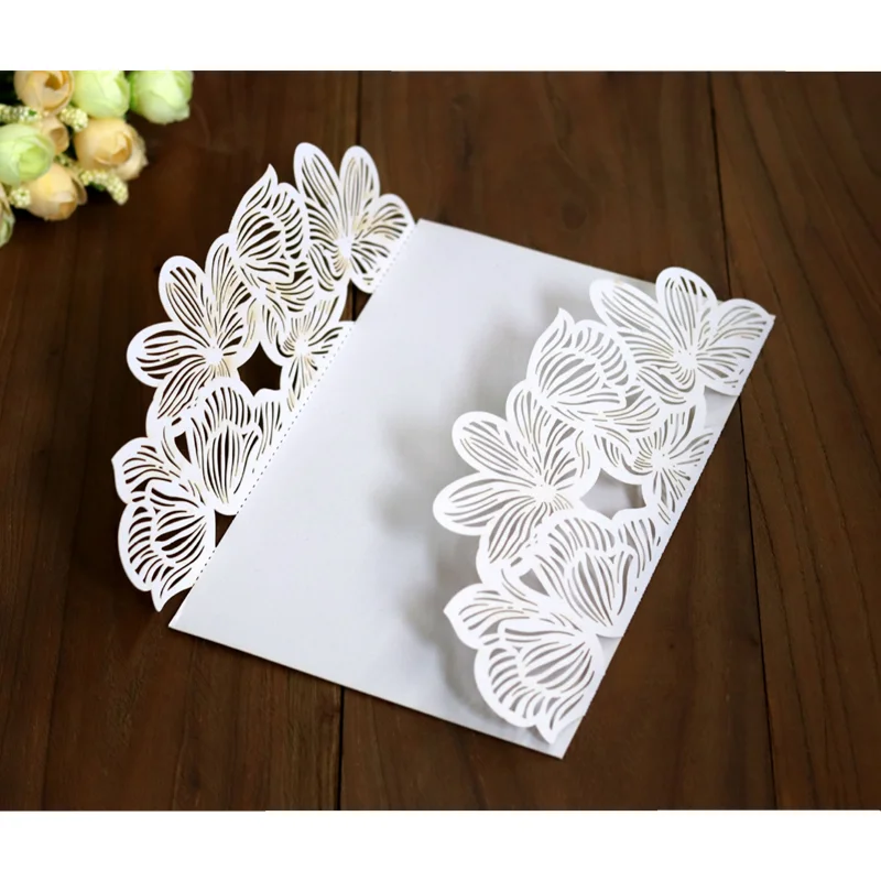 10/20pcs Floral Wedding Invitation Cards – White Paper Birthday Greeting Card Covers for Weddings, Engagements, Birthday Parties, Bridal Showers, Creative Party Decor & Event Supplies - 图片 3