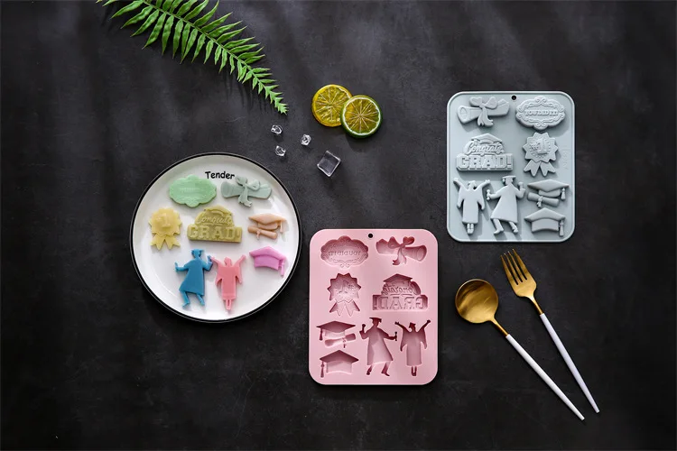 8-Hole Graduation Season Silicone Mold – DIY Fondant, Cake, Chocolate, Ice Cube, and Baking Accessories for Graduation Party, Themed Desserts, Cupcakes, Sugarcraft, and Creative Edible Decorations