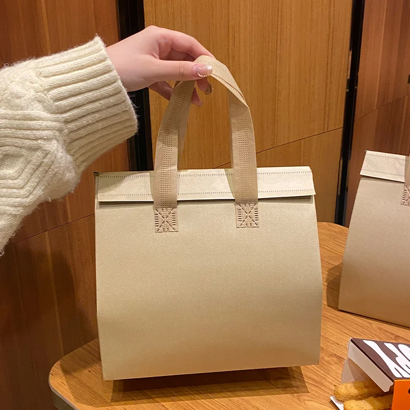 10pcs Silver Non-Woven Insulated Tote Bags, Reusable Fabric Pouches for Bread, Drinks, Food, Lunch, Grocery, Delivery, Picnic, Thermal Storage, Keep Warm or Cold, Eco-Friendly Durable Carrier - 图片 13