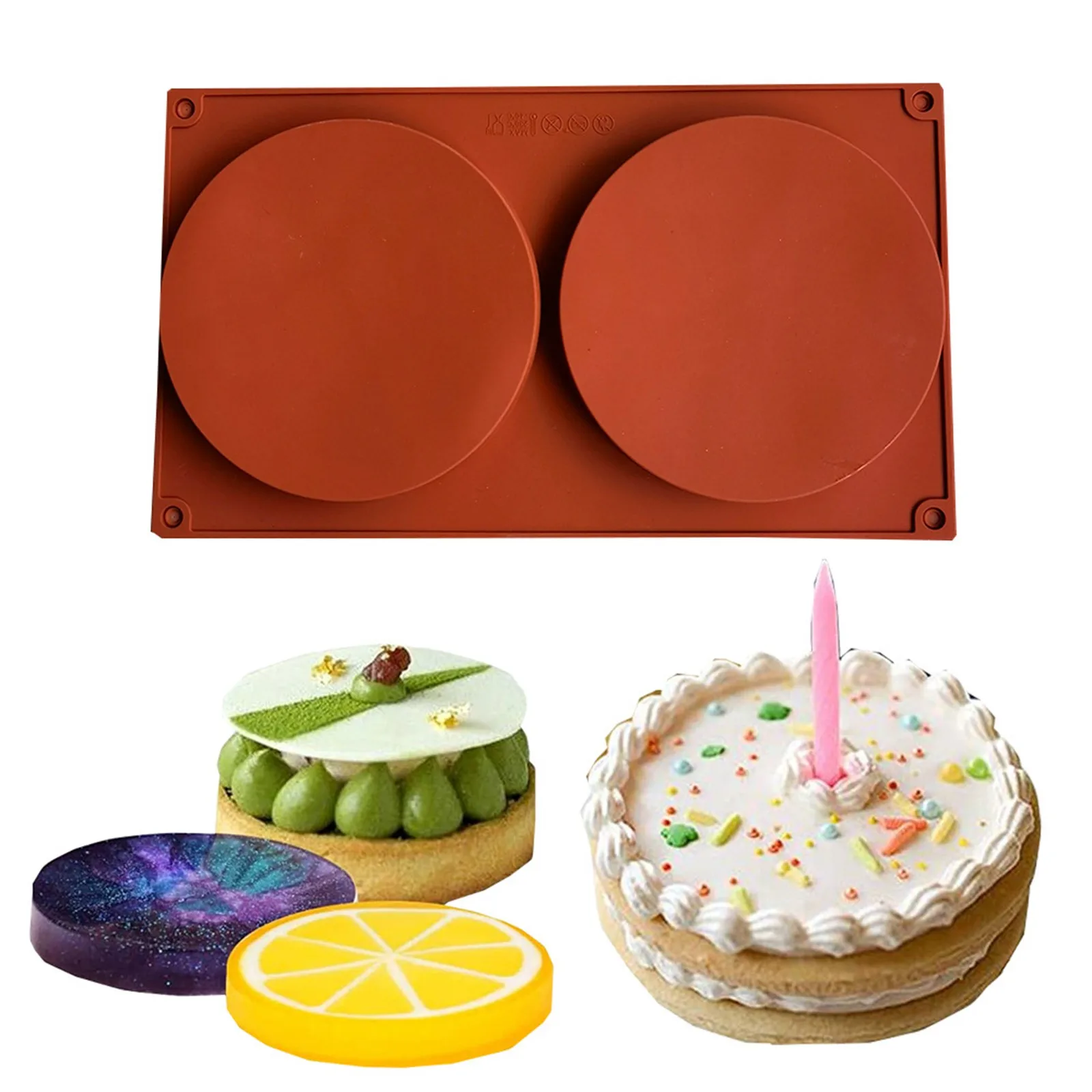 2-Hole Round Disc Silicone Cake Mold – DIY Flat Cylinder Chocolate, Fondant, Dessert, and Cake Decorating Tool for Baking, Sugarcraft, Cupcakes, Candy, and Creative Kitchen Bakeware