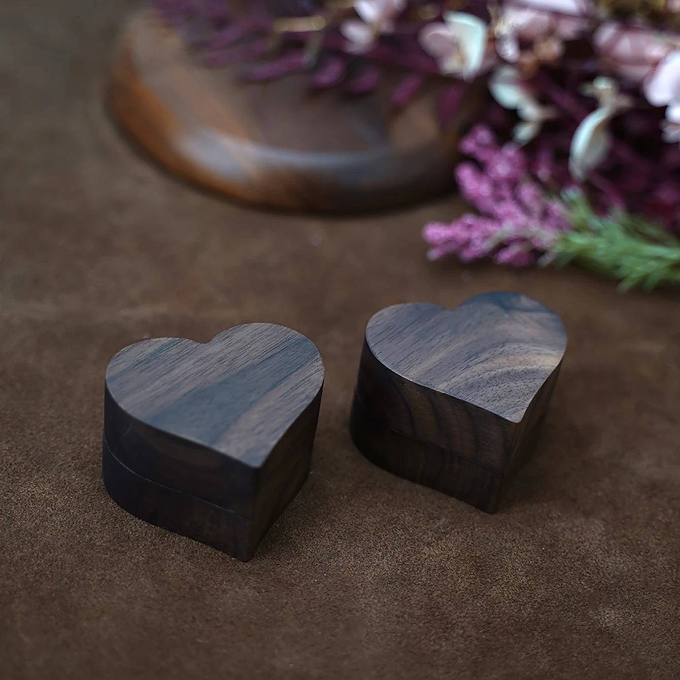 Vintage Walnut Heart-Shaped Wooden Jewelry Ring Box Magnetic Organizer with Drawer Velvet Interior Rustic Wedding Engagement Gift Packaging Storage Case for Rings and Accessories 4