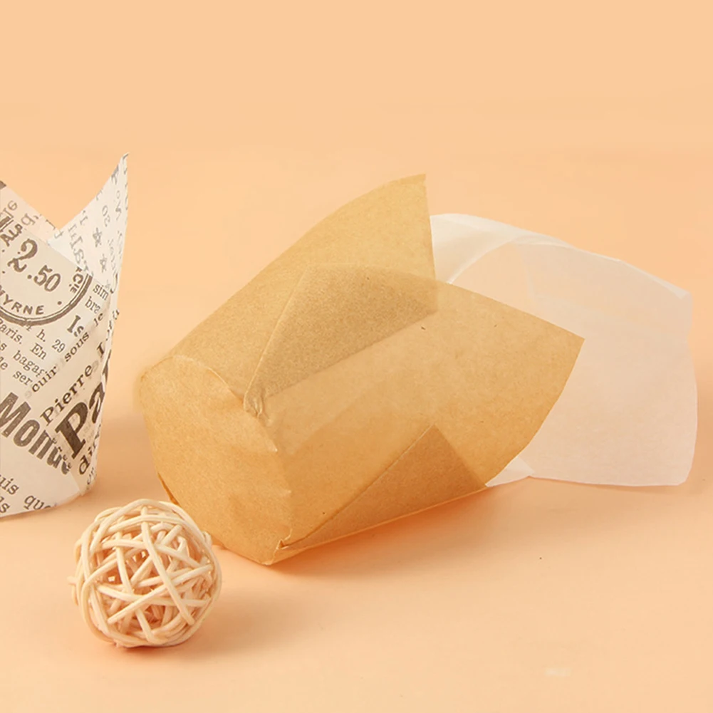 50pcs Tulip-Style Muffin and Cupcake Paper Cups, Oilproof Non-Stick Baking Liners, Decorative Cupcake Wrappers, Muffin Cases for Home Baking, DIY Cake Decorating, Party, and Bakery Supplies
