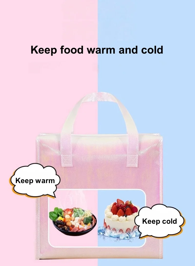 5pcs Laser Color Non-Woven Insulated Tote Bags – Portable Reusable Fabric Pouches for Cake, Food, Drinks, and Snacks, Thermal Carrier Keeps Hot or Cold, Perfect for Delivery, Picnic, Grocery, Work, School 2