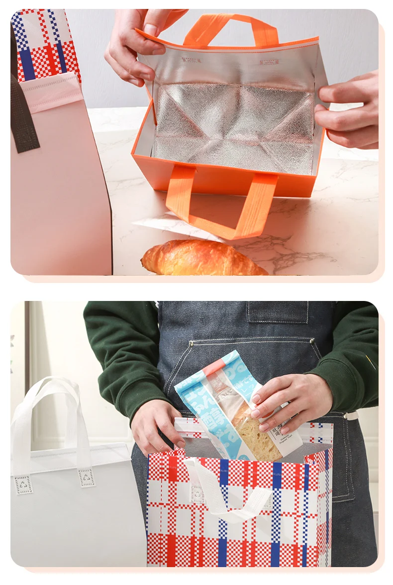 Disposable Aluminum Foil Thermal Bag – Handheld Non-Woven Food Carrier for Cakes, Desserts, and Beverages, Insulated Cold and Hot Preservation Bag for Commercial Catering, Takeaway, and Party Use 10