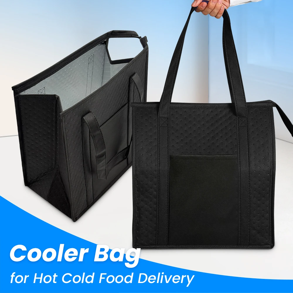 1pc Thermal Insulated Cooler Bag Textured Non-Woven Fabric with Front Pocket and Zipper Closure, Portable Lunch Tote for Camping, Picnic, Travel, Outdoor Food and Drink Storage