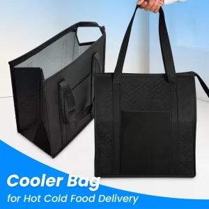 1pc Thermal Insulated Cooler Bag Textured Non-Woven Fabric with Front Pocket and Zipper Closure, Portable Lunch Tote for Camping, Picnic, Travel, Outdoor Food and Drink Storage