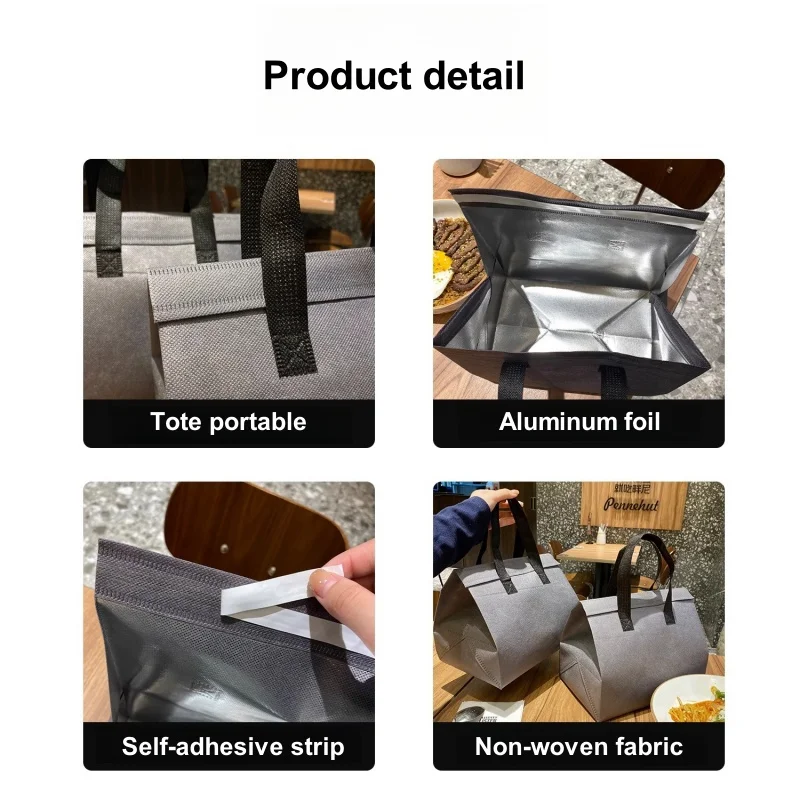 10pcs Grey Non-Woven Insulated Tote Bags – Reusable Portable Pouches for Bread, Food, Bakery, Snacks, Hot or Cold Meals, Delivery, Grocery, Picnic, Thermal Storage Carrier for Work, School, Travel - 图片 4