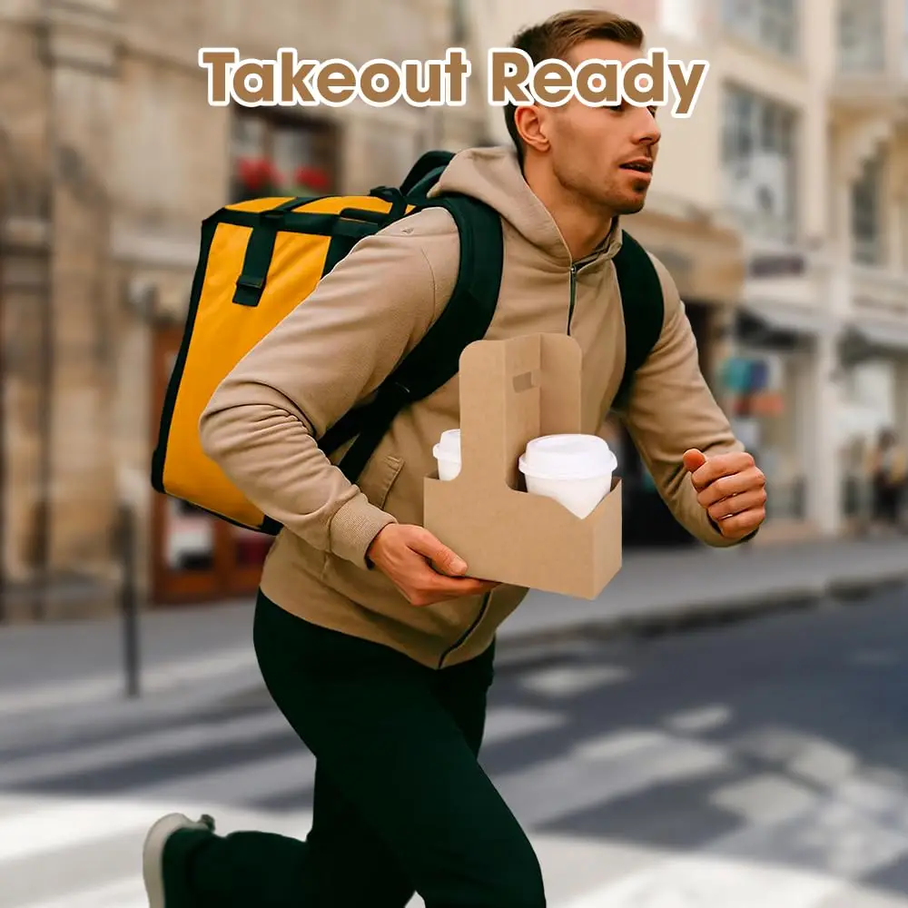 Drink Holder with Handle Paper Cup Holder Coffee Drink Holder Tray Disposable Takeaway Cardboard Beverage Carrier for Hot and Cold Drinks Portable Cup Tray for Party Café Event