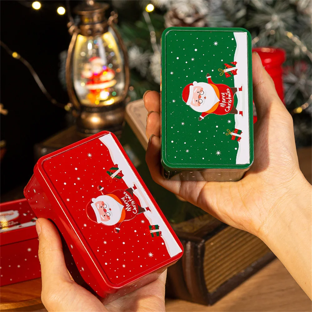 Rectangle Christmas Tinplate Gift Box – Empty Metal Cookie Candy Storage Container with Santa Claus Design, Holiday Wedding Favor Box, Jewelry Keepsake Can, Party Supplies for Seasonal Gift Packaging