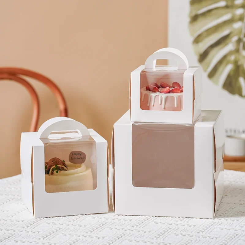 10Set Clear Window Cake Boxes in 4 and 6 Inches, High Kraft Paper and White Bakery Packaging Boxes, Foldable Birthday Cake Containers, Cupcake Muffin Pastry Dessert Storage Boxes for Baking Shops and Home - 图片 6