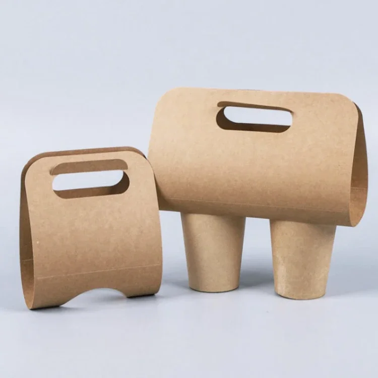 Kraft Paper Cup Holder White Disposable Milk Tea Takeout Anti-Spillage Single Double Hole Beverage Carrier Originality Portable Package for Coffee Tea Party Café Event Accessories