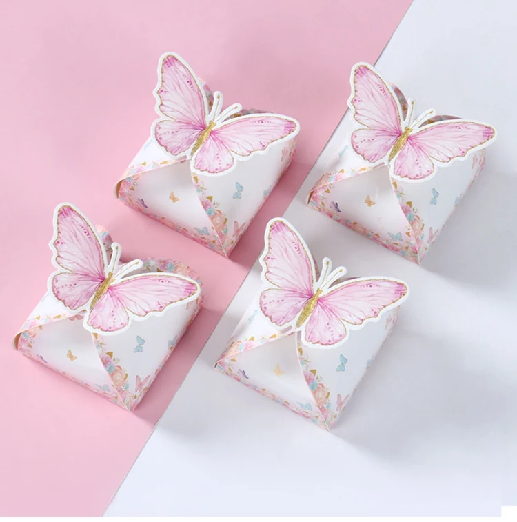 Pink Butterfly Candy Boxes – Gift Packing Bags for Girl Birthday, Baby Shower, Party Favor Boxes, Birthday Supplies, Treat Packaging, Cute Pink Decorations, DIY Gift Boxes for Kids