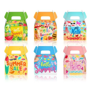 6/12Pcs Hawaiian Paper Gift Boxes with Handle, Candy and Cookie Packaging Bags for Tropical Summer Beach Party, Pool Party Decorations, Birthday Wedding Favors, Dessert Gift Boxes for Summer Celebration Supplies