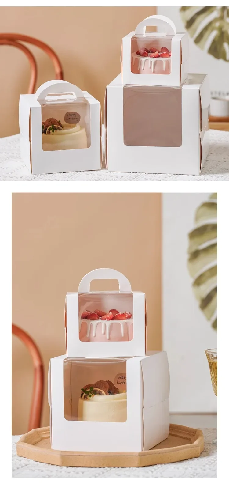 10Set Clear Window Cake Boxes in 4 and 6 Inches, High Kraft Paper and White Bakery Packaging Boxes, Foldable Birthday Cake Containers, Cupcake Muffin Pastry Dessert Storage Boxes for Baking Shops and Home 9
