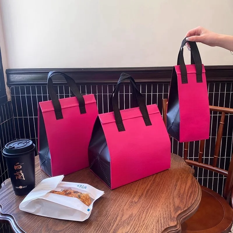 10pcs Pink Non-Woven Insulated Tote Bags – Reusable Fabric Pouches for Food, Drinks, Lunch, Grocery, Delivery, Picnic, Keep Warm or Cold, Portable Thermal Storage Carrier for Work, School, Travel - 图片 2