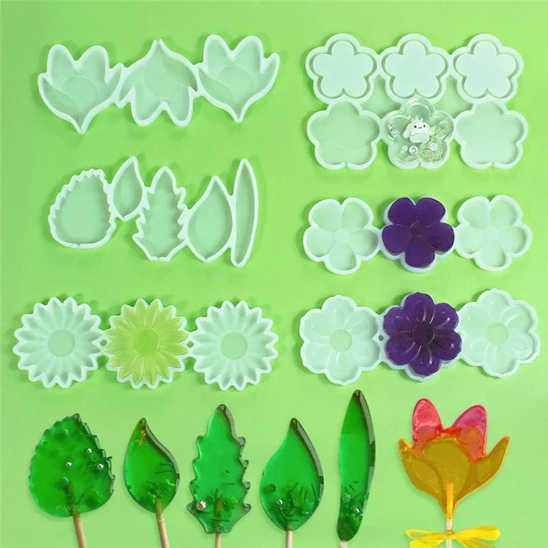 Leaf Flower Heart Bear Shape Silicone Lollipop Mold Round Chocolate Candy Cheese Baking Mould Fondant Cake Decorating Tools Dessert Cupcake Topper Tray Kitchen Pastry DIY Baking Accessories - 图片 2